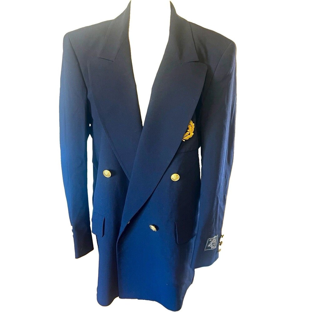 Vintage Luigi Luzzatti Women’s Navy Double-Breasted Blazer 12 oversized preppy